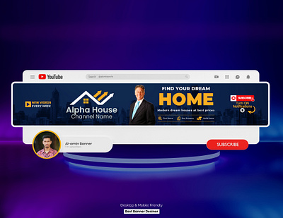 Real estate YouTube channel banner design art banner branding channel graphic design logo real estate youtube