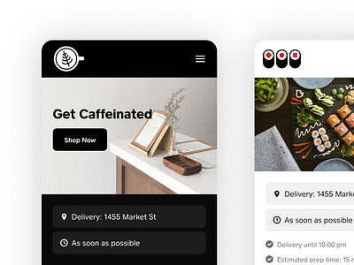 Square Online themes branding catalog dark theme delivery design system ecom editor logo menu mobile order online pickup responsive seller theme ui website