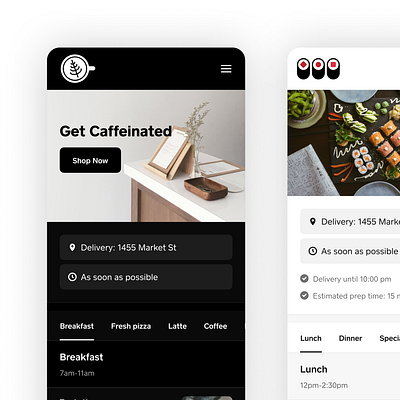 Square Online themes branding catalog dark theme delivery design system ecom editor logo menu mobile order online pickup responsive seller theme ui website