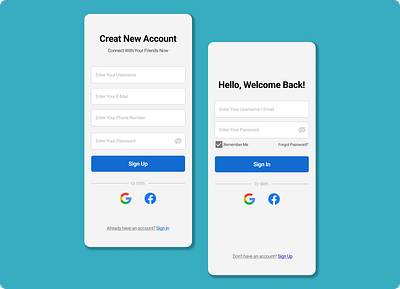 Sign up & Sign in Mobile Pages #DailyUI #001 dailyui design figma ui ux