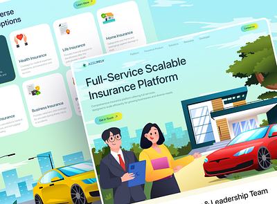 Insurance Website homepage 2d illustration branding design fintech design graphic design homepage illustration illustration website insurance brokerage insurance website landing page product design property finder property management saas ui ux vector web webpage