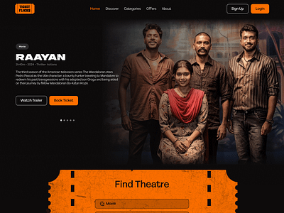 Landing Page Book Movie tickets booking craxinno craxinno technologies dark theme figma homepage landing landing page movie movies shopify tickets tickets booking ui website wordpress