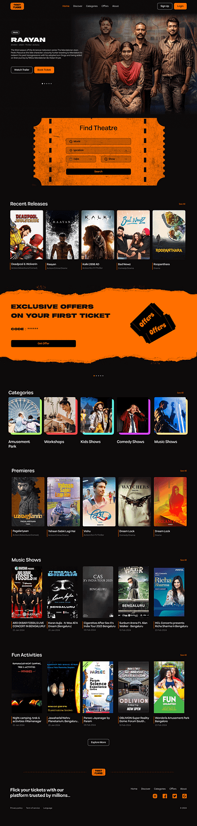 Landing Page Book Movie tickets booking craxinno craxinno technologies dark theme figma homepage landing landing page movie movies shopify tickets tickets booking ui website wordpress