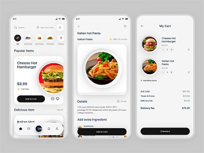 Food App android app 2024 clean design food ios mobile ui ux white