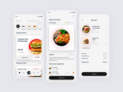 Food App android app 2024 clean design food ios mobile ui ux white