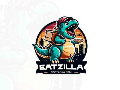 A fast food logo with a dinosaur or a Godzilla. godzilla logo logo logo delivery logo dragon logo food logo pizza logotype