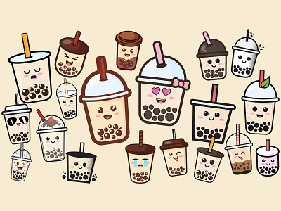 Bubble Tea Cute Icon Design boba brand branding bubble tea cafe cafe logo cartoon character cute design icon illustration illustrator kawaii logo restaurant restaurant logo