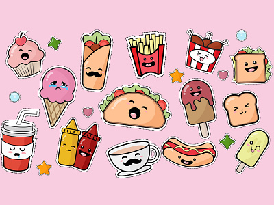 Food & Beverrage Cute Icon Design beverage cafe logo cartoon character cute design drink food ice cream icon illustration kawaii logo