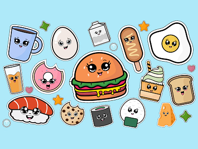 Food & Beverage Cute Icon Design beveerage brand branding cafe logo cartoon character cute design food icon illustration kawaii logo