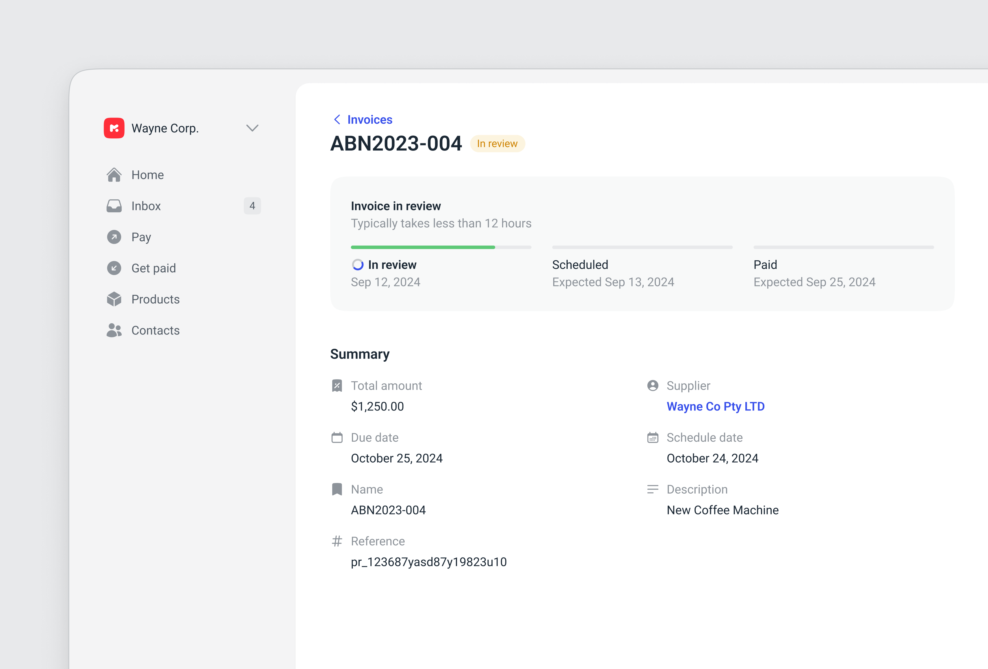 Example of Invoice Details Page