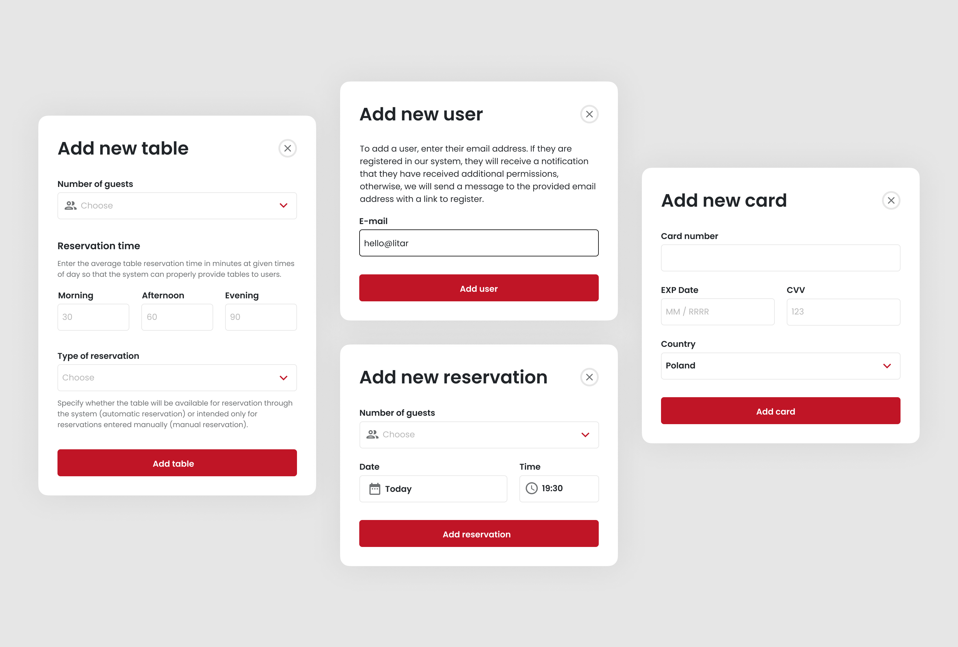 SaaS application for managing restaurant reservations - modals app design forms modals product restaurant saas ui ux web