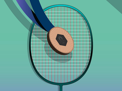 Badminton Bronze badminton bronze design digital editorial field green icon illustration indonesia medal minimal olympics paris racket sport stadium team top vector