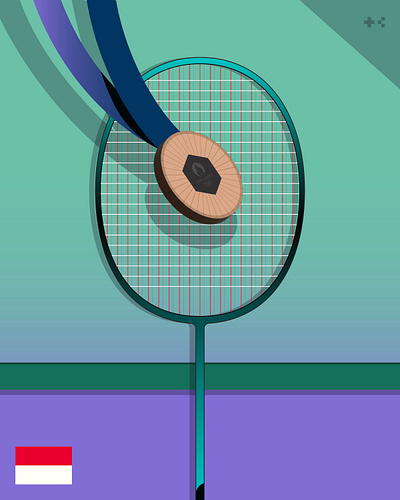 Badminton Bronze badminton bronze design digital editorial field green icon illustration indonesia medal minimal olympics paris racket sport stadium team top vector