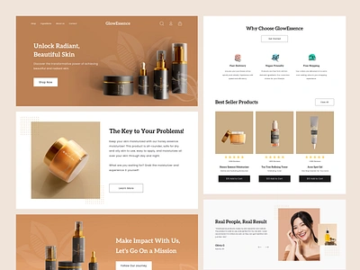 GlowEssence - Skincare Product Website Exploration beauty branding clean cosmetic design desktop fashion landing page make up product responsive skincare typography ui website whitespace woman