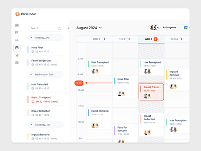 Clinic Radar Appointments Calendar app appointment calendar calendar app dashboard date picker health app meeting minimal product design productivity project management saas schedule timetable todo todolist ui ux web app