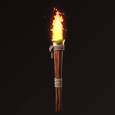 Wooden torch with fire 3d animation motion graphics