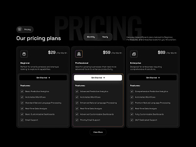 Pricing Section app dark mode landing page minimal plans pricing product design web