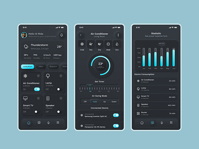 DigiHome - Smart Home App apart dark mode electronics figma glassm glassmorphism home mobile app neumorphism outcome smart smart home temperature uidesign weather