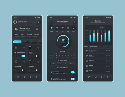 DigiHome - Smart Home App apart dark mode electronics figma glassm glassmorphism home mobile app neumorphism outcome smart smart home temperature uidesign weather