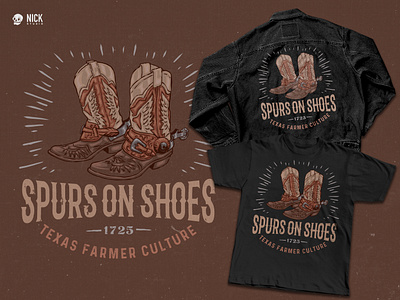 Spurs on Shoes branding design bronco cowboy custom made hand drawing merchandise pencil retro texas texas design texas inspired texas ornament texas shirt texas style tshirt design western wild west