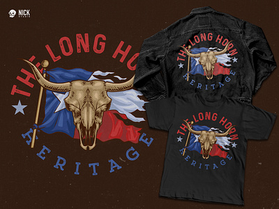 The Long Horn apparel design branding design bronco cowboy custom made hand drawing long horn merchandise pencil retro skull texas texas design texas inspired texas ornament texas shirt texas style tshirt design western wild west