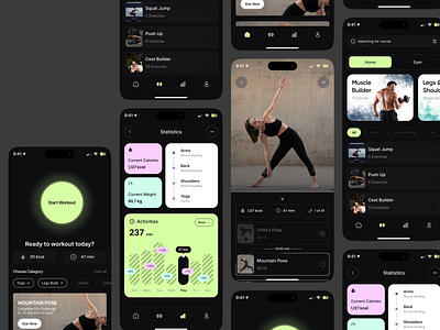 Workout Mobile App body goals dark mode design exercise figma fitness fitness app gym gym app health mobile app personal trainer t target tracker training ui weight loss workout workout app