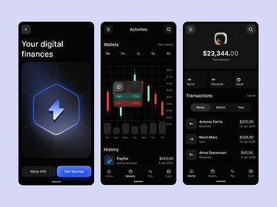 Fintech mobile app app app design clean clean app design clean ui dark mode fintech fintech app fintech ui interface design mobile mobile app mobile app design modern app design modern design product design trendy ui ui ux