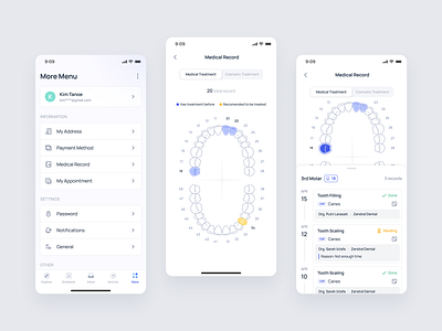 Zendenta - Electronic Medical Record in the Patient Mobile App app clinic dental dentist ehr emr hospital management medical record mobile mobile design product design saas saas dental saas design telemedicine treatment ui ux