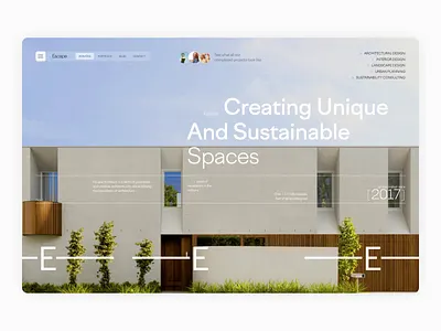 Escape - Architecture Studio Website animation arch architecture website company website construction design eloqwnt home page house design interaction interface interior design landing page marketing page portfolio website space sustainable ui ux web web design