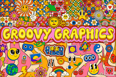 GROOVY GRAPHICS - Vector Kit 90s abstract acid art cartoon cool design element emoticon graphic groovy kit pop poster print psychedelic smile sticker vector y2k