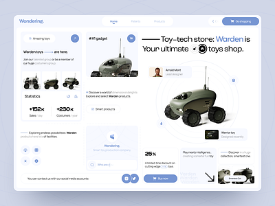 Wondering: A smart e-commerce😎 3d 3d object buy design desktop e commerce gadget landing landingpage military minimal online shopping product sale shop smart tech toy ui ux