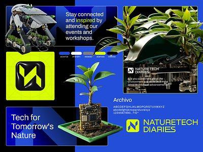 Naturetech Diaries 🌳 ai logo ai saas art blue logo branding green logo logo logo design nature nature logo tech logo