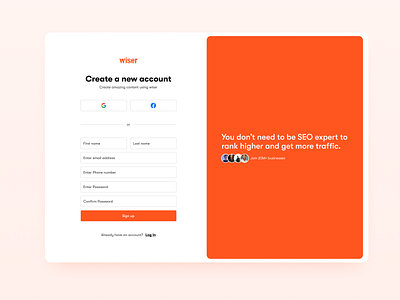 Create a new account - Wiser create account figma log in login onboarding product design sign up ui design user interface ux design web design website