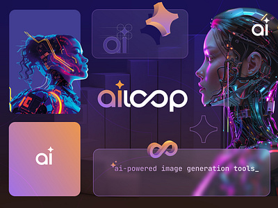 AiLoop Ai-powered image generator app branding ai ai logo app artificial intelligence brand persona branding generative ai gradient image generator app logo logomark loop vibrant logo wordmark