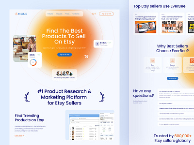 EverBee | Etsy SaaS Redesign bee blue branding clean ecommerce etsy extension figma graphic design minimalistic online store orange plugin redesign revamp ui ux web webdesign white