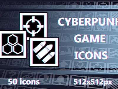 Free Cyberpunk Game Icons for UI 2d art asset assets cyberpunk elements game game assets gamedev icon icone icons illustration indie indie game interface menu rpg sci fi unity