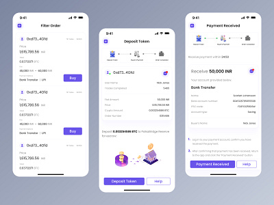 Seamless P2P Trading Experience - TradeIn App app branding crypto deposit design figma filter graphic design illustration logo order payment received token trade tradein ui uiux ux