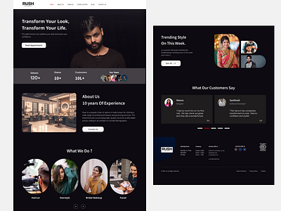 Rush-Haircut Website barber beard beauty coloring cosmetic face grooming hair haircut interface landing landingpage saloon service startup style stylist trim ui web