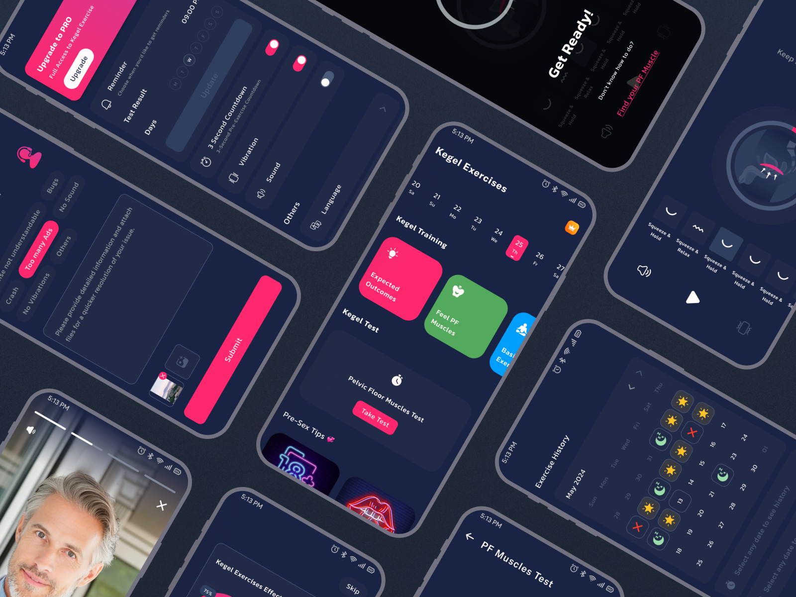 Kegel Exercises Mobile App UI Design and Training App UX Design adult calendar chart design doctor exercise in app purchase kegel kegel exercise med medication men mobile app pf muscles power settings to do yoga