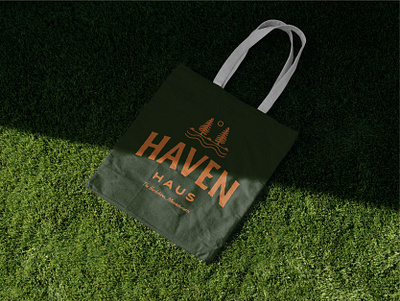 Haven House Logo Mockup airbnb brand design brand identity branding branding design camp hand drawn hotel identity design logo logo design merch merchendise mock up mockup motel property tote bag vintage visual identity