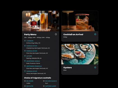 Restaurant menu dark ui desktop grid menu ui ux