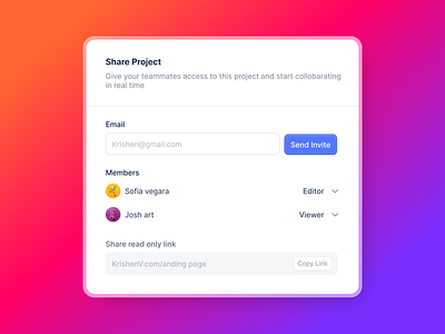 Project Sharing Popover Component UI design. clean clean design component component design minimalist minimalist ui saas ui uidesign uiux ux