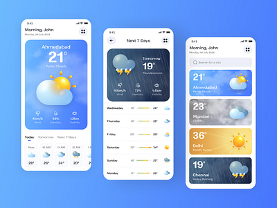 Weather App Design 3d android app design clean ui climate cloudy creativity designer dribbble forecast illustration ios rain snow sun ui ux weather weather prediction wind