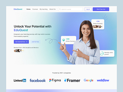 EduQuest - Learning Management System Landing Page e learning website education website homepage landingpage learning management system lms online learning website product design ui user interface ux web design website