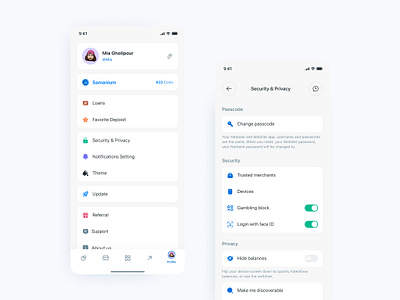 🏦 Saman Bank | Mobillet, Profile Tab Redesign app design bank banking banking app bitcoin btc credit card crypto cryptocurrency finance fintech investment minimal mobile app mobile banking redesign revolut saman bank stock wallet