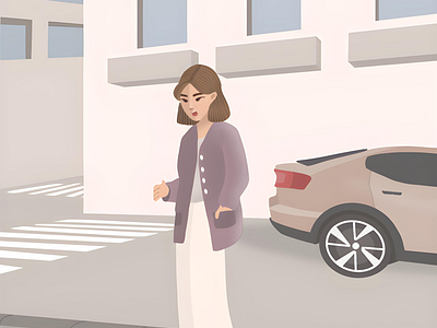 Weekend mood: walking and exploring🚶‍♀️ animation branding building car crossroad digital art digital illustration girl good day graphic design illustrator model procreate purple street traffic light walk walking weekend woman