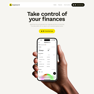 ExpenseAI - Expense tracker website design design expense finance minimal receipt ui ui design web design webdesign yellow