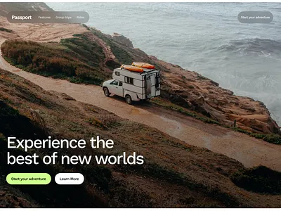 Travel website design exploration adventure bg image blur bus design green travel ui ui design van web design webdesign white