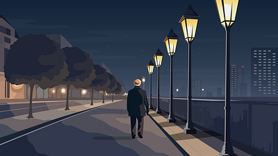 Street by night adobe adobe illustrator design graphic design graphic designer illustration night night scene old man street streetlamps vector vector graphic