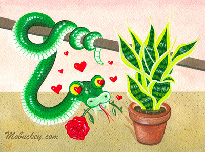 Different & Perfect Together | Gouache Paint Illustration animal art art print artist artwork cartoon commission freelance gouache illustration illustrator nature paint painter painting plant snake snake plant wall art watercolor